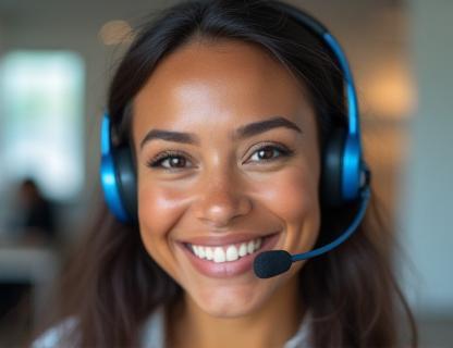Friendly Osterry Solutions team member on a headset.