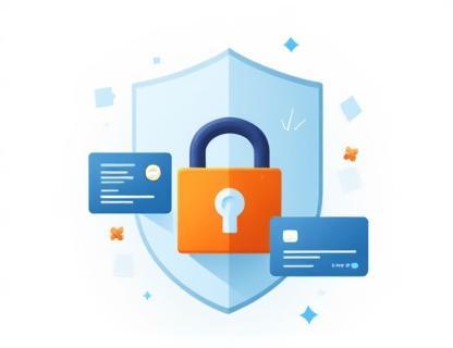 Secure online transaction illustration with lock, Austrian vignette icon.